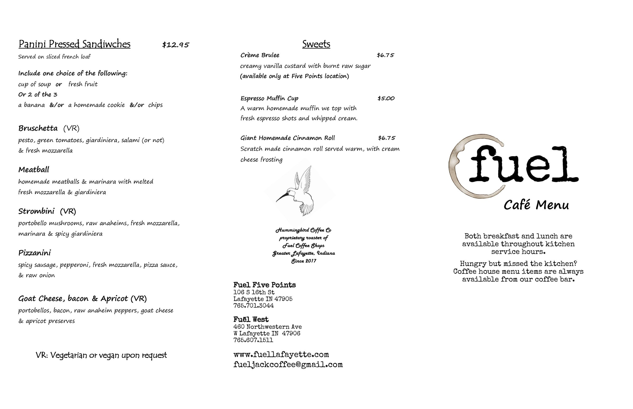 Menu Fuel Coffee Shop